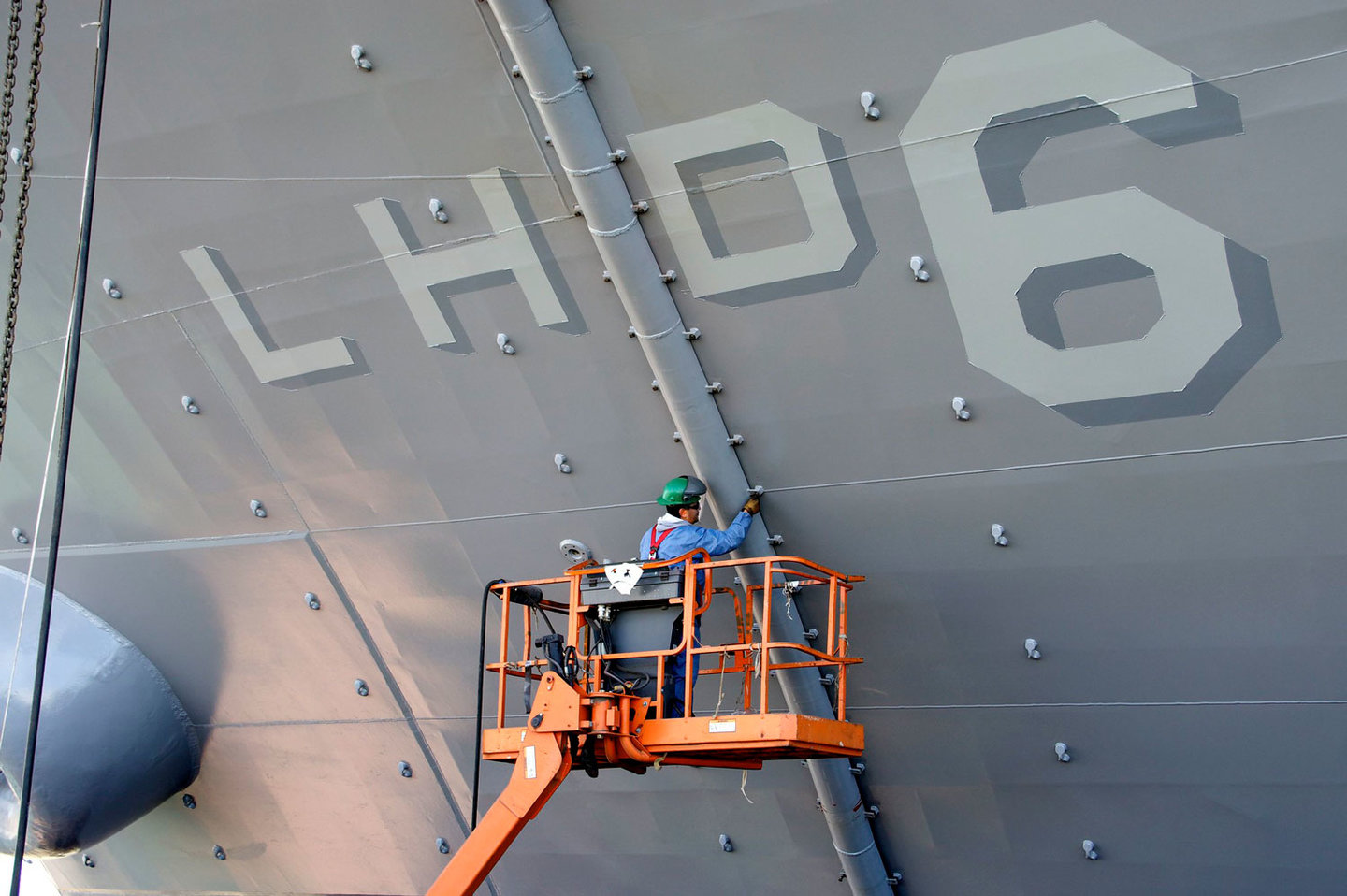 US Navy ship in dry dock for maintenance