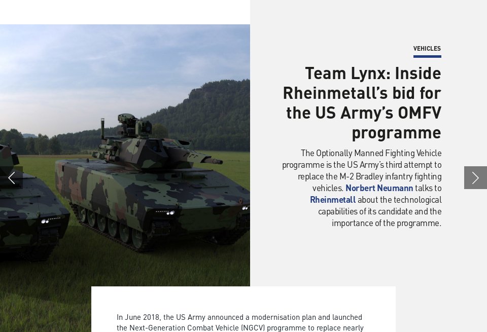 Rheinmetall's bid for the US Army's OMFV programme - Global Defence  Technology, Issue 127